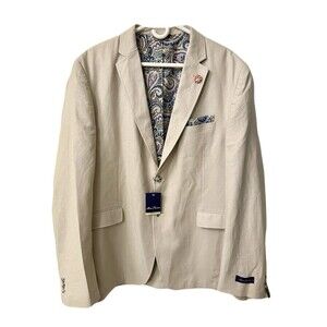 NEW Alan Flusser Mens XXL Linen Blend Natural Beige Blazer Sport Coat w Paisley